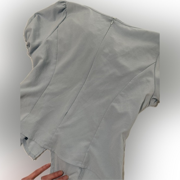 SHEIN Light Blue Puff Sleeve Blouse with Bow Sz Large - Picture 4 of 7